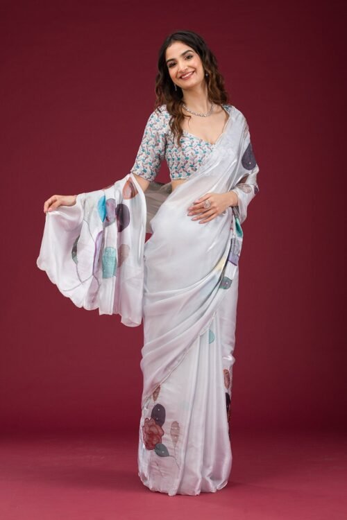 Elegant Light Grey Printed Tissue Saree for Effortless Style