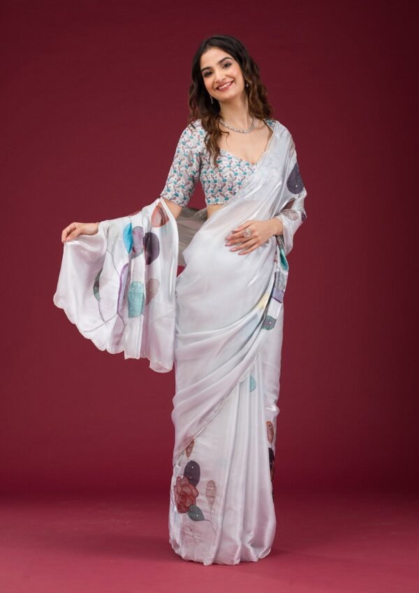 Elegant Light Grey Printed Tissue Saree for Effortless Style