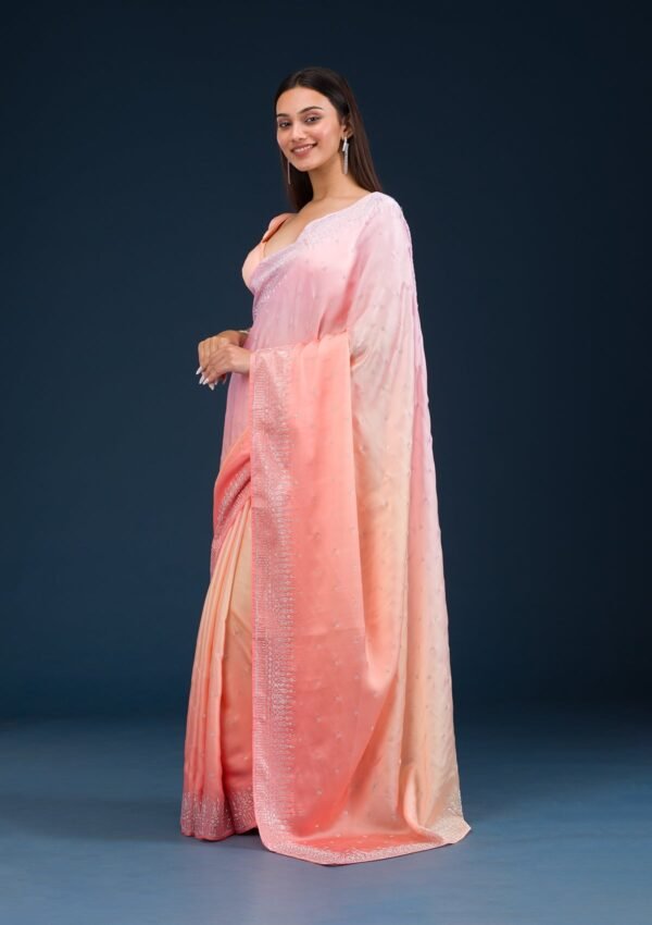 Charming Light Orange Stonework Satin Saree for Elegant Occasions