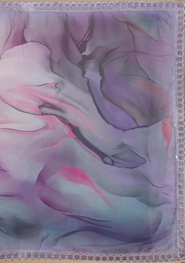 Elegant Grey Satin Saree with Captivating Prints - Image 8