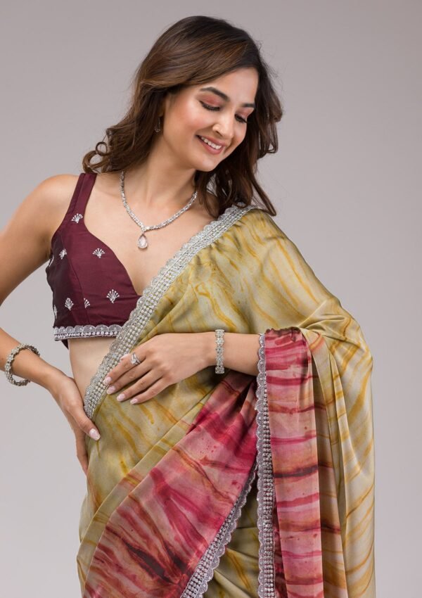 Elegant Maroon Printed Semi Crepe Saree for Timeless Style - Image 6