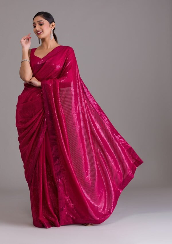 Exquisite Rani Pink Georgette Designer Saree with Dazzling Sequins