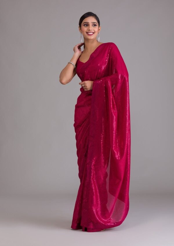 Exquisite Rani Pink Georgette Designer Saree with Dazzling Sequins - Image 3