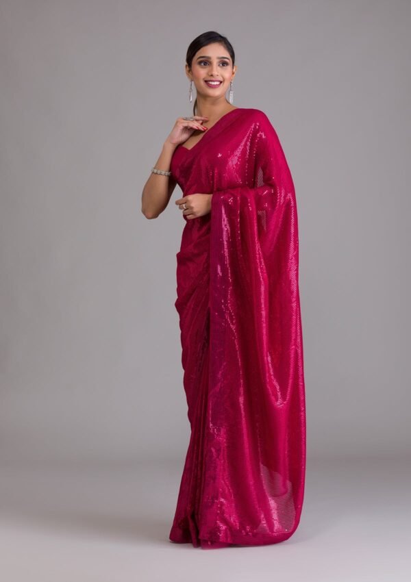 Exquisite Rani Pink Georgette Designer Saree with Dazzling Sequins - Image 4