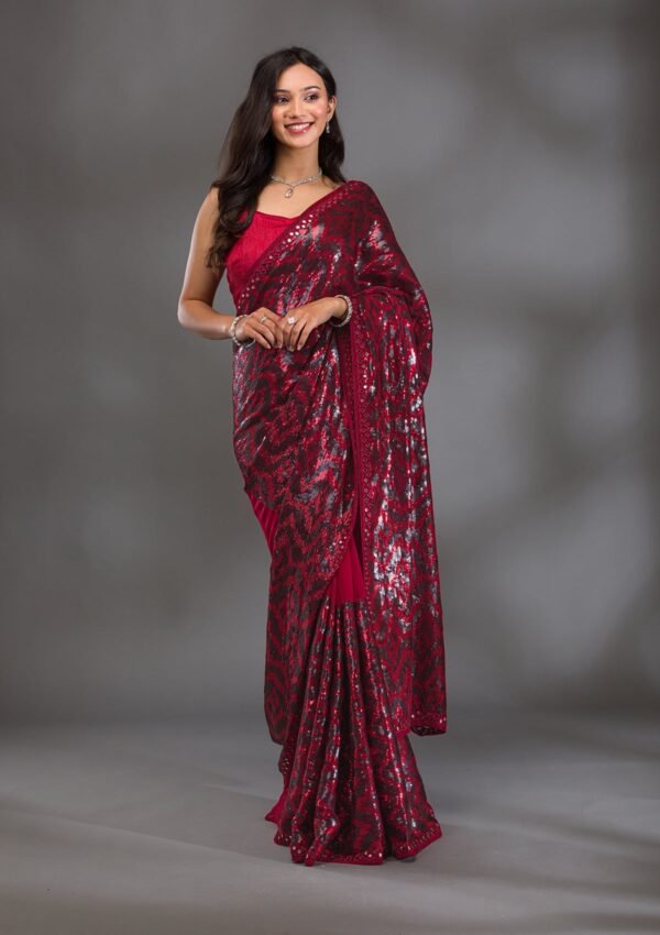 Elegant Maroon Georgette Saree with Sparkling Sequins