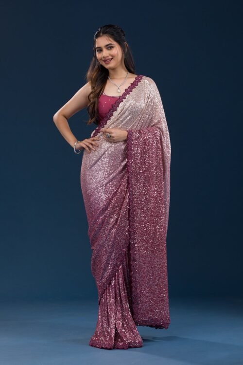 Elegant Maroon Georgette Saree Adorned with Sparkling Sequins