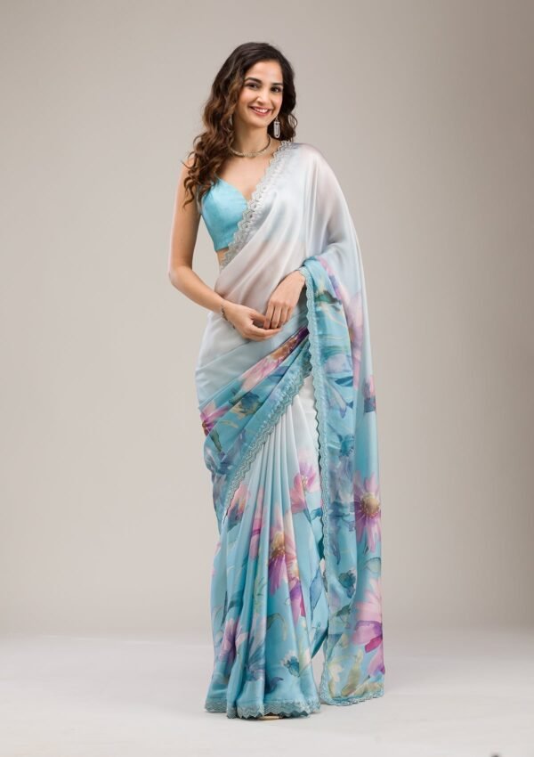 Elegant Sky Blue Georgette Saree with Exquisite Stonework