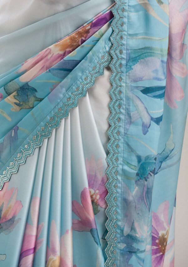 Elegant Sky Blue Georgette Saree with Exquisite Stonework - Image 7