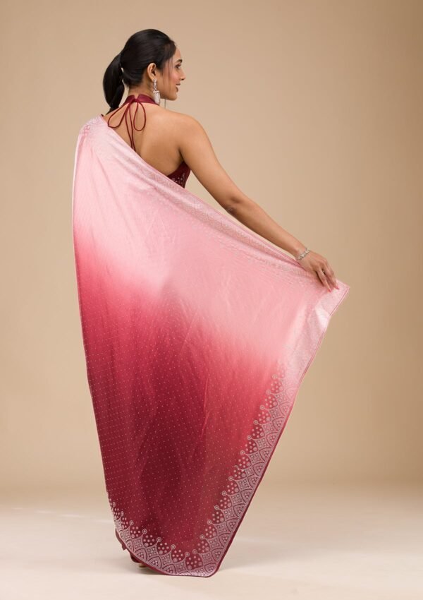 Elegant Maroon Satin Saree with Intricate Stonework - Image 2