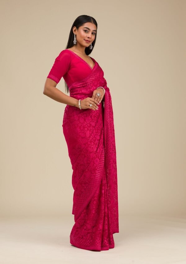 Elegant Maroon Georgette Saree with Intricate Threadwork - Image 4