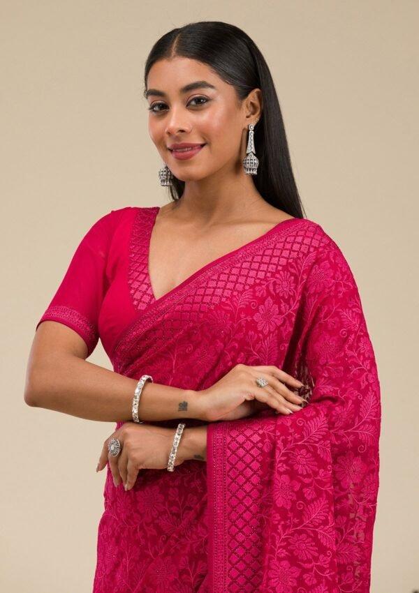 Elegant Maroon Georgette Saree with Beautiful Threadwork - Image 6