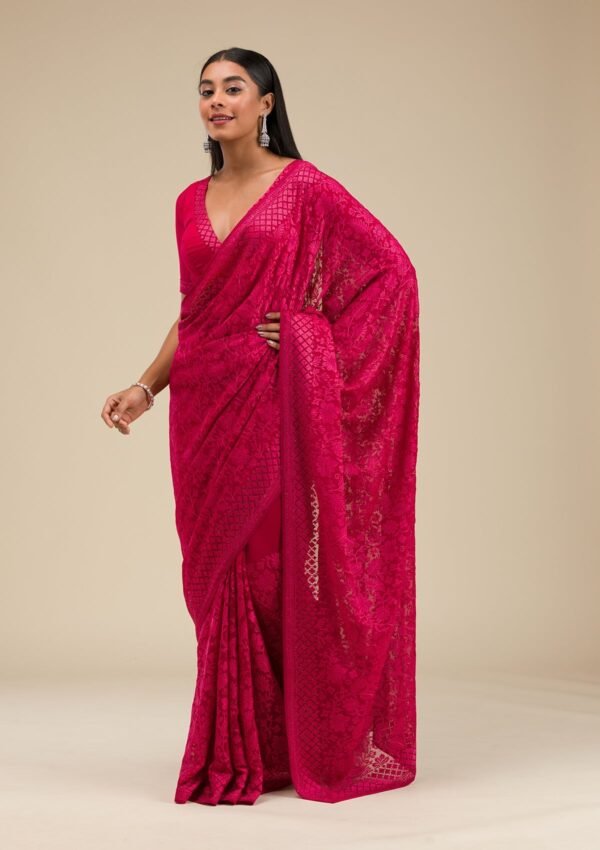 Elegant Maroon Georgette Saree with Intricate Threadwork - Image 5