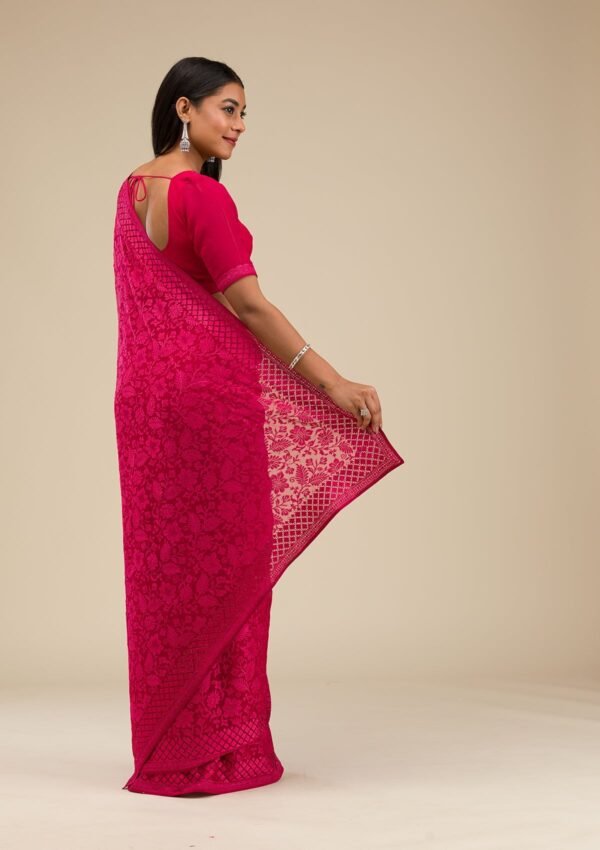 Elegant Maroon Georgette Saree with Intricate Threadwork - Image 2