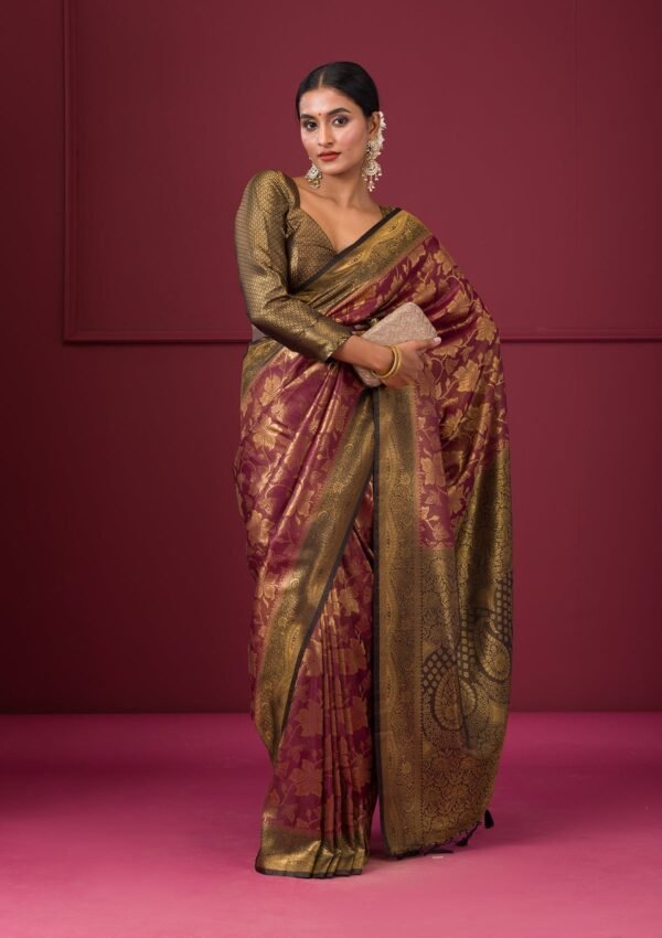 Elegantly Crafted Maroon Soft Silk Saree with Stunning Zariwork