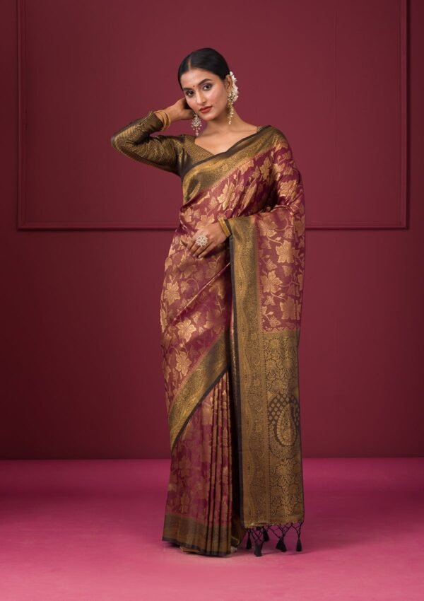 Elegant Maroon Soft Silk Saree with Intricate Zari Work - Image 3