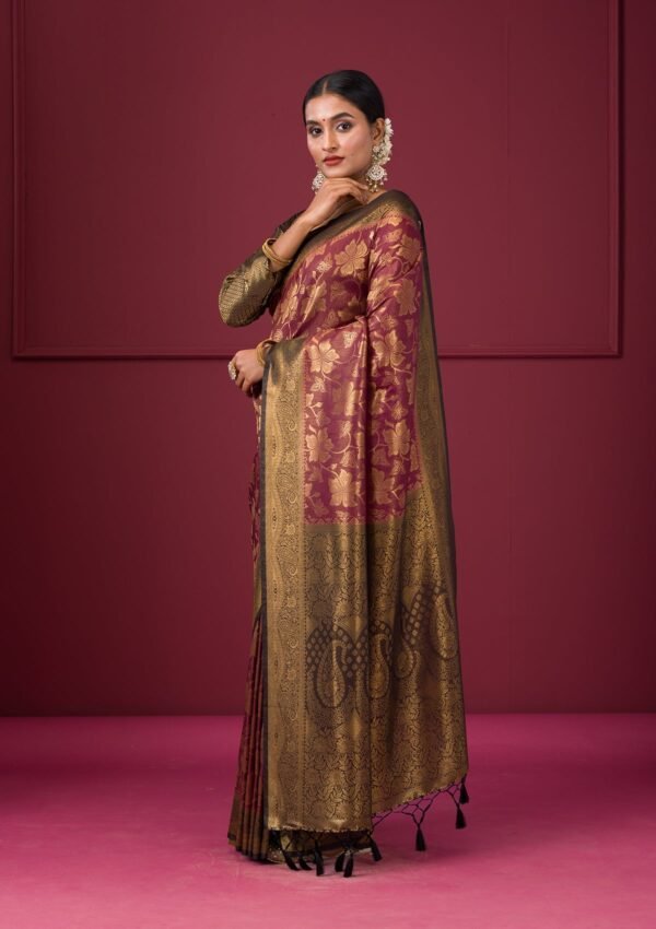 Elegant Maroon Soft Silk Saree with Intricate Zari Work - Image 4