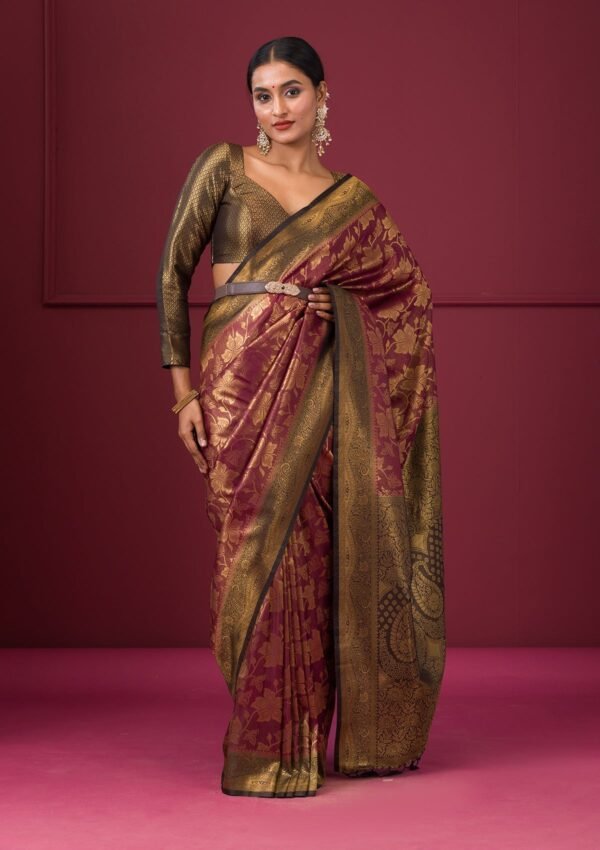 Elegant Maroon Soft Silk Saree with Intricate Zari Work - Image 7