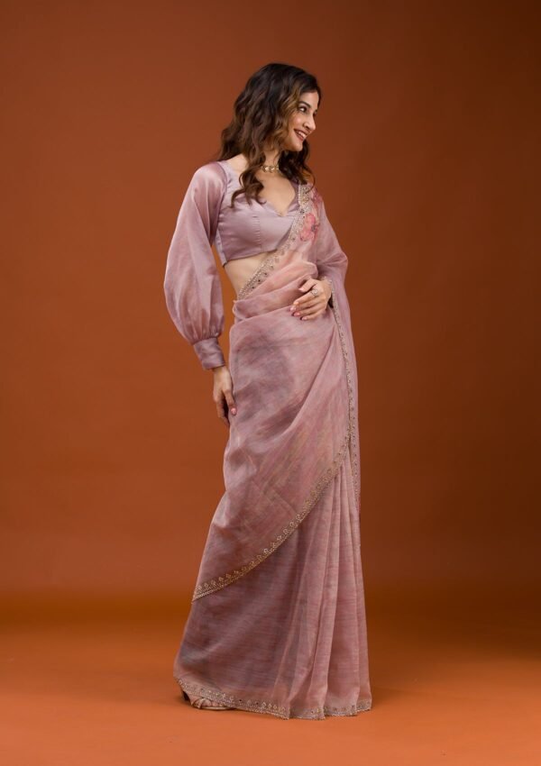 Elegant Mauve Printed Tissue Saree for a Chic Look - Image 5