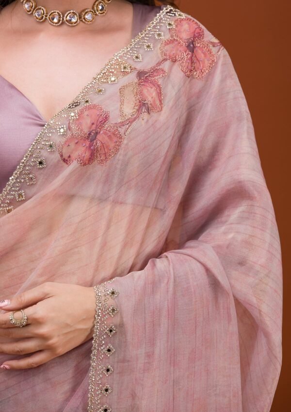 Elegant Mauve Printed Tissue Saree for a Chic Look - Image 7