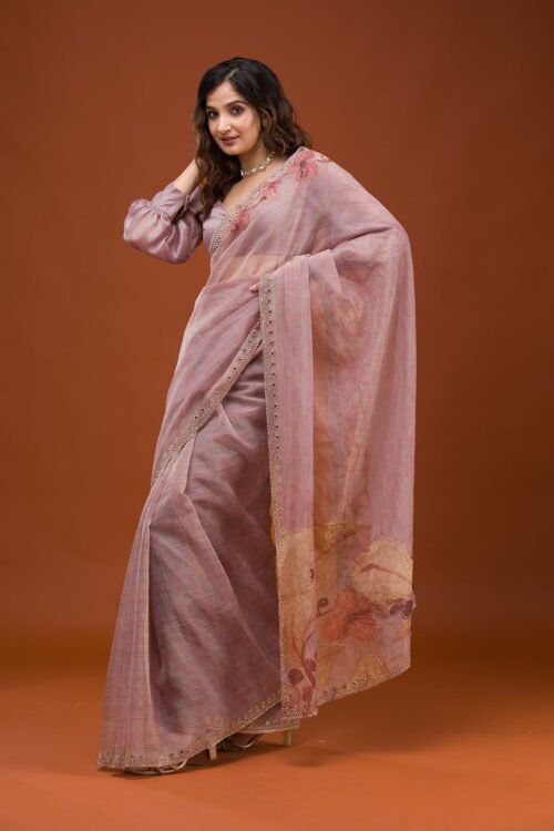 Elegant Mauve Printed Tissue Saree for a Chic Look