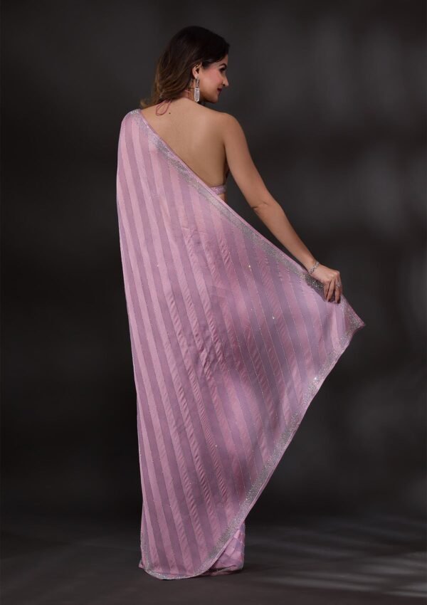 Elegant Mauve Swarovski-Embellished Satin Designer Saree - Image 3