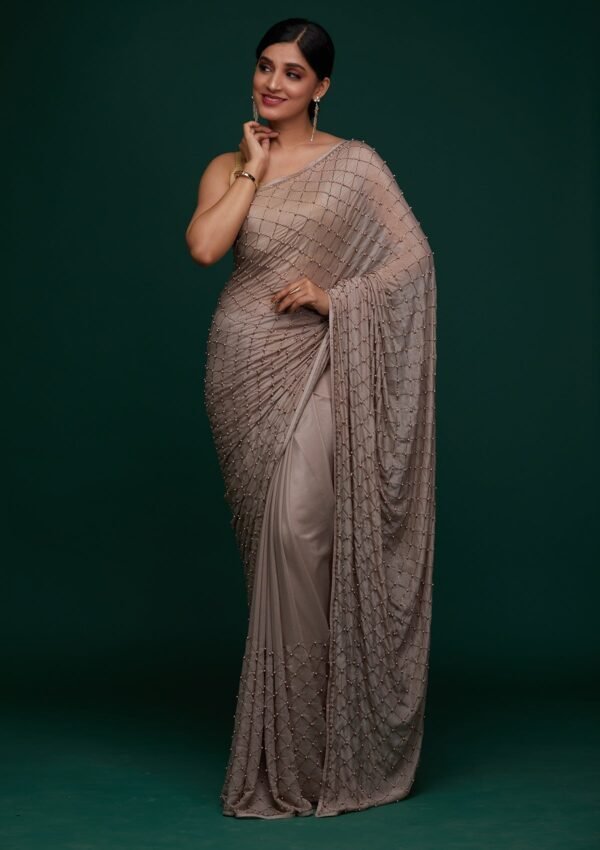 Elegant Mauve Semi Crepe Designer Saree for Work - Image 3