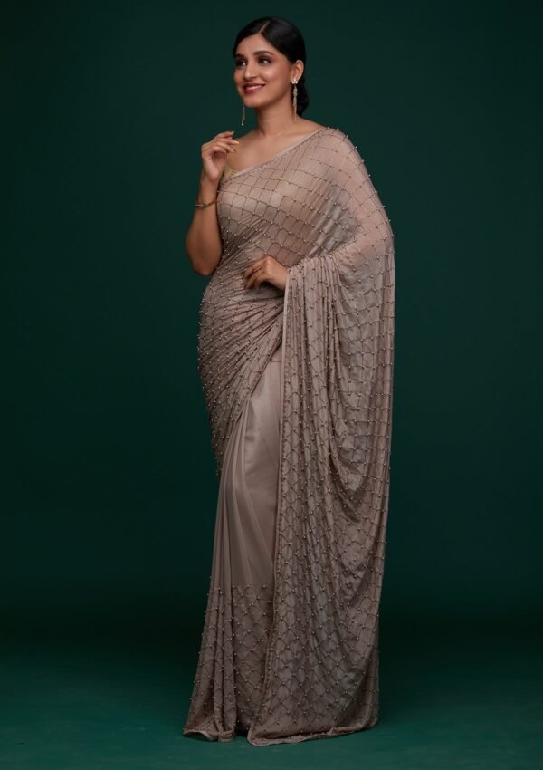 Elegant Mauve Semi Crepe Designer Saree for Work - Image 4