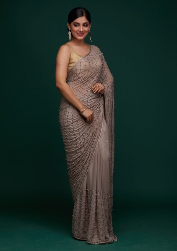 Elegant Mauve Semi Crepe Designer Saree for Work - Image 5