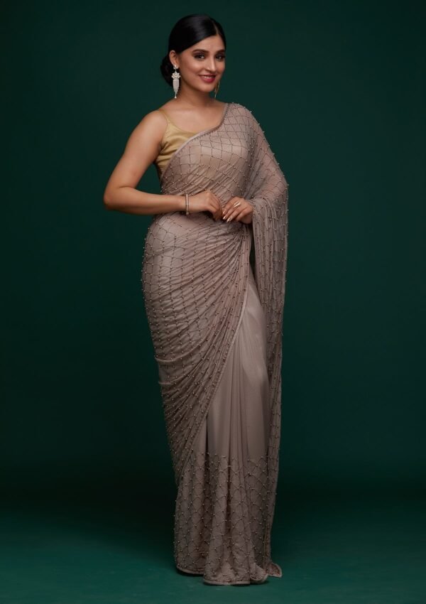 Elegant Mauve Semi Crepe Designer Saree for Work - Image 6