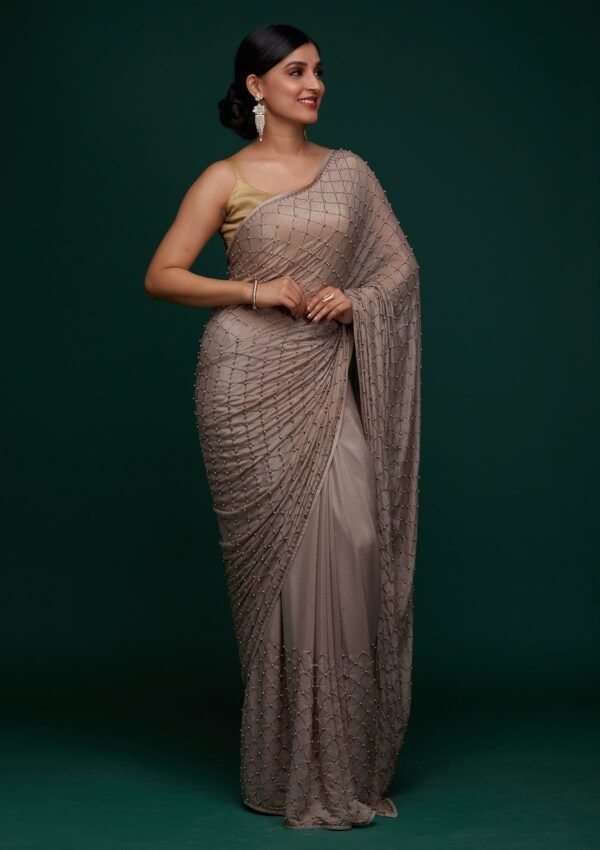 Elegant Mauve Semi Crepe Designer Saree for Work - Image 7