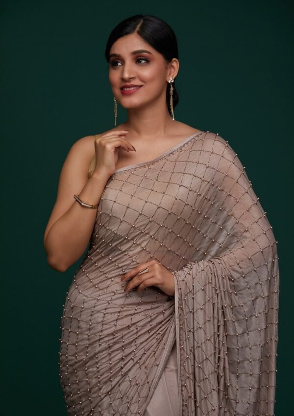 Elegant Mauve Semi Crepe Designer Saree for Work - Image 8