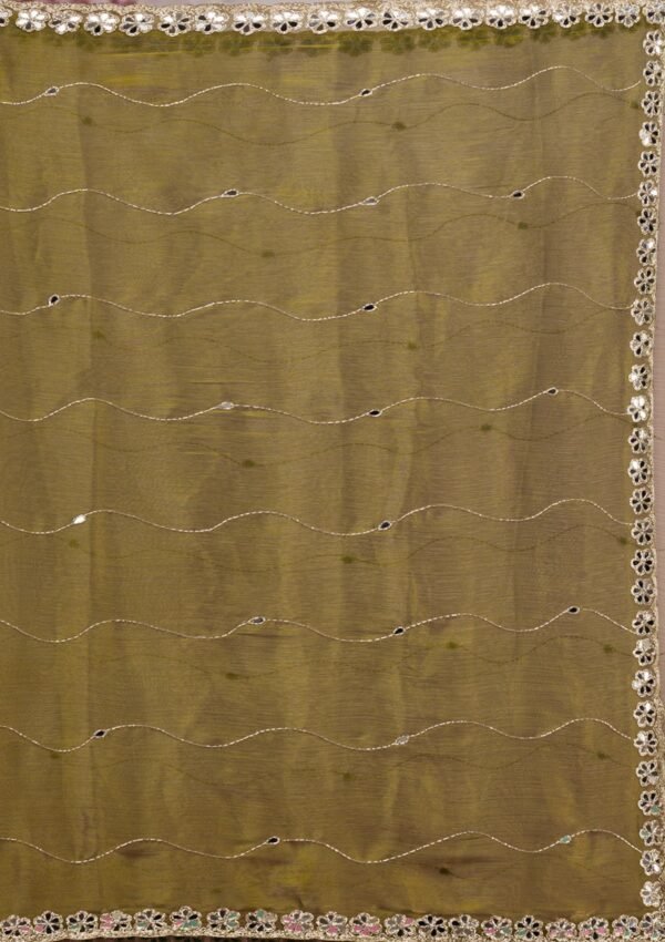 Exquisite Mehendi Mirrorwork Tissue Saree for a Stunning Look - Image 8
