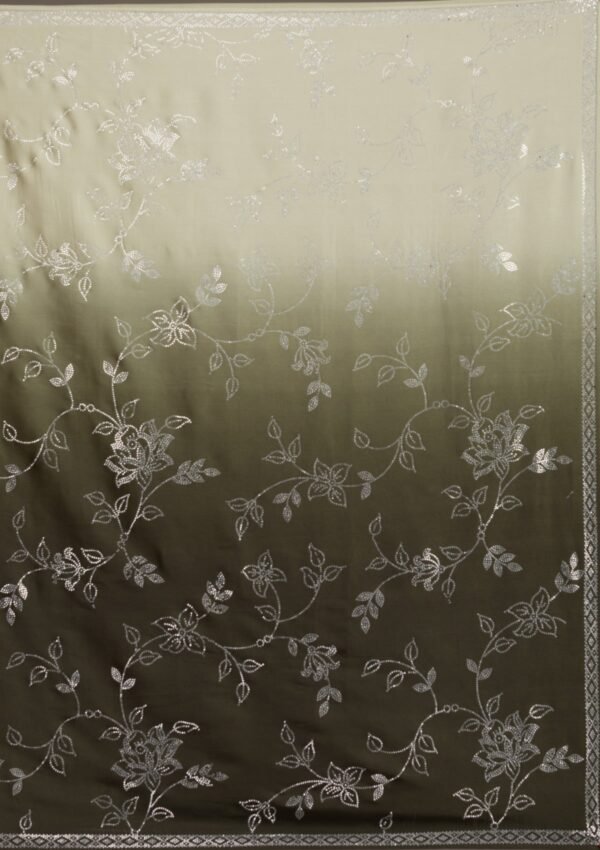 Elegantly Designed Satin Saree with Mehendi Stonework - Image 7