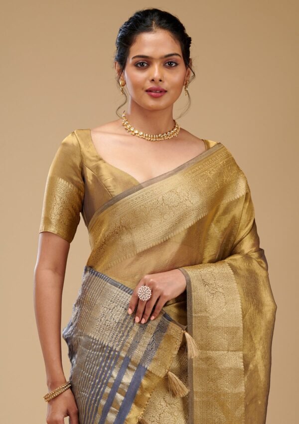 Elegant Mehendi Tissue Saree with Exquisite Zariwork - Image 6