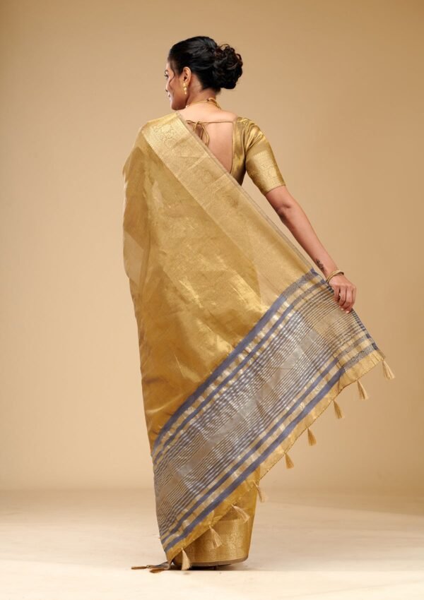 Elegant Mehendi Tissue Saree with Exquisite Zariwork - Image 2