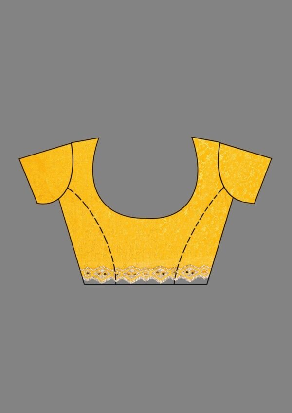 Elegant Mustard Semi Crepe Saree with Exquisite Stonework - Image 9