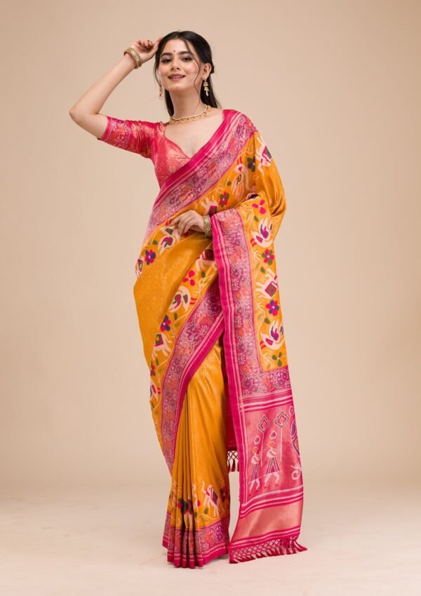 Elegant Mustard Soft Silk Saree with Intricate Zariwork - Image 3