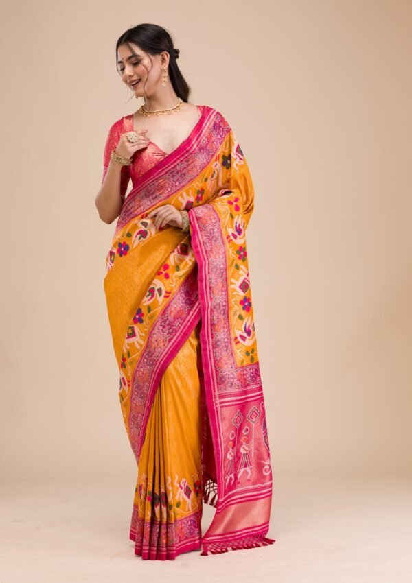 Elegant Mustard Soft Silk Saree with Intricate Zariwork - Image 4