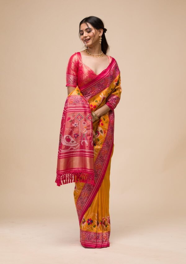 Elegant Mustard Soft Silk Saree with Intricate Zariwork - Image 6