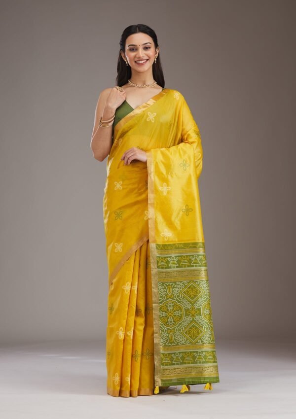 Elegant Mustard Tissue Saree with Intricate Zariwork - Image 4