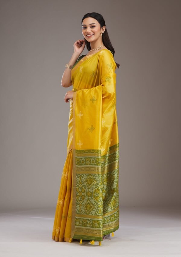 Elegant Mustard Tissue Saree with Intricate Zariwork - Image 5