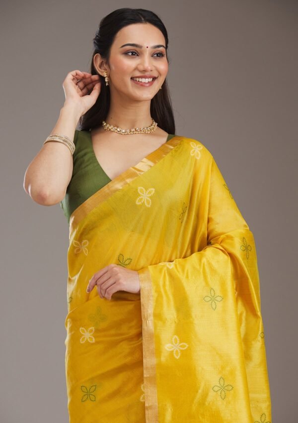 Elegant Mustard Tissue Saree with Intricate Zariwork - Image 3