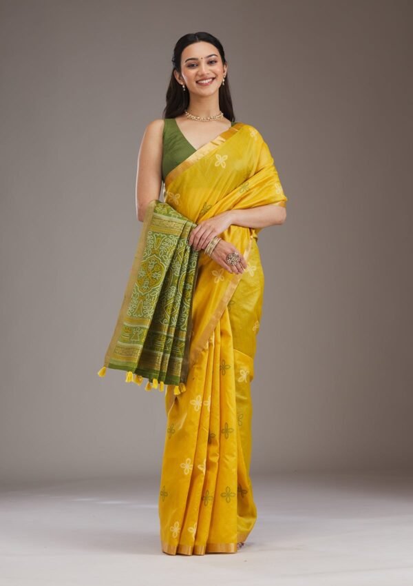 Elegant Mustard Tissue Saree with Intricate Zariwork