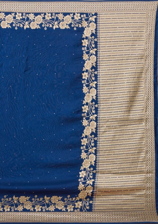 Elegant Navy Blue Banarasi Silk Saree with Exquisite Zari Work - Image 9
