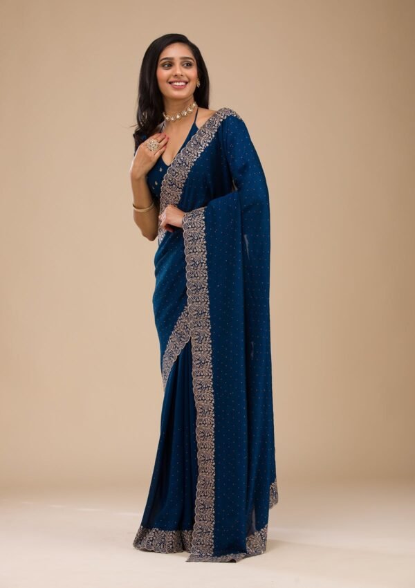 Elegant Navy Blue Soft Silk Saree with Exquisite Zariwork - Image 3