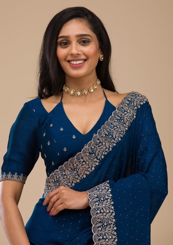 Elegant Navy Blue Soft Silk Saree with Exquisite Zariwork - Image 6