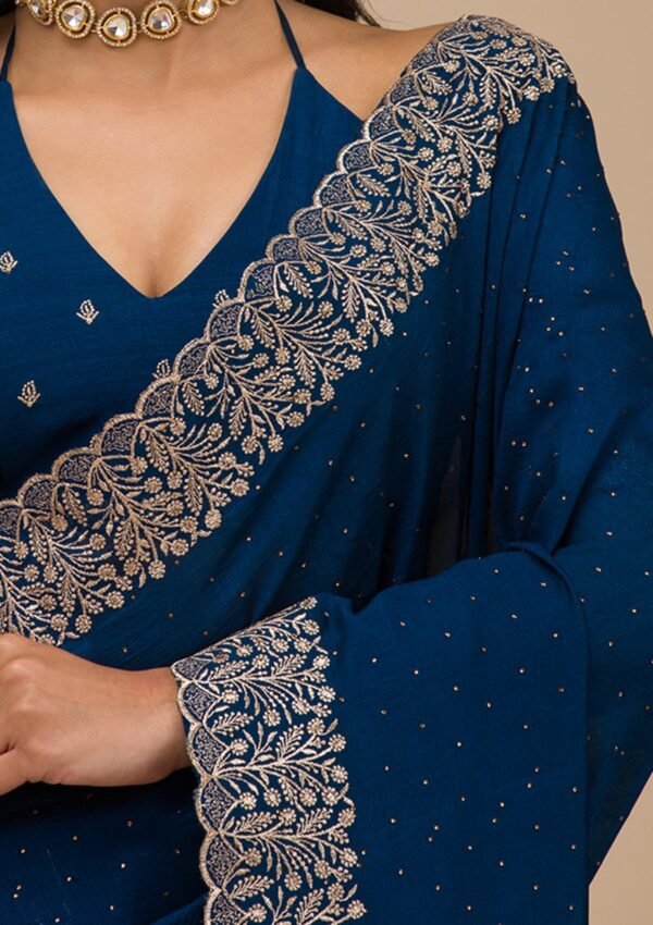Elegant Navy Blue Soft Silk Saree with Exquisite Zariwork - Image 7