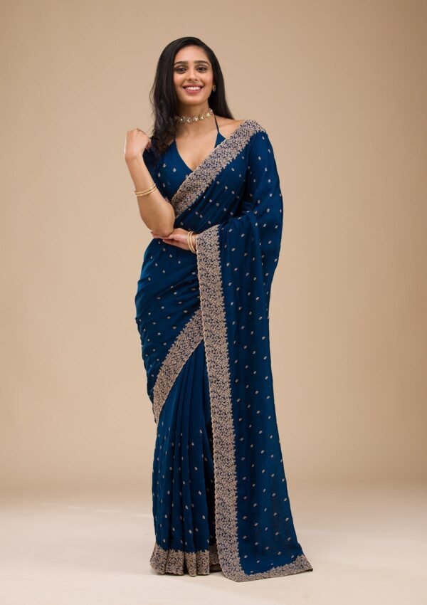 Elegant Navy Blue Soft Silk Saree with Exquisite Zari Work