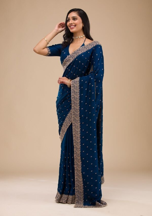Elegant Navy Blue Soft Silk Saree with Exquisite Zari Work - Image 3