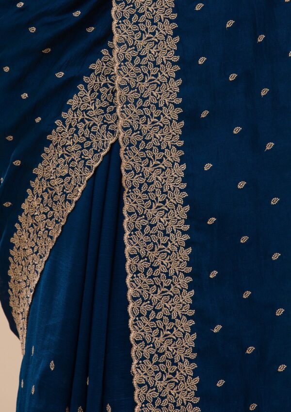 Elegant Navy Blue Soft Silk Saree with Exquisite Zari Work - Image 8